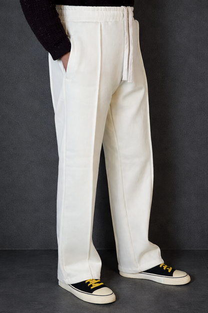 Cotton fleece Loose Bottom Trousers (OFF-WHITE)