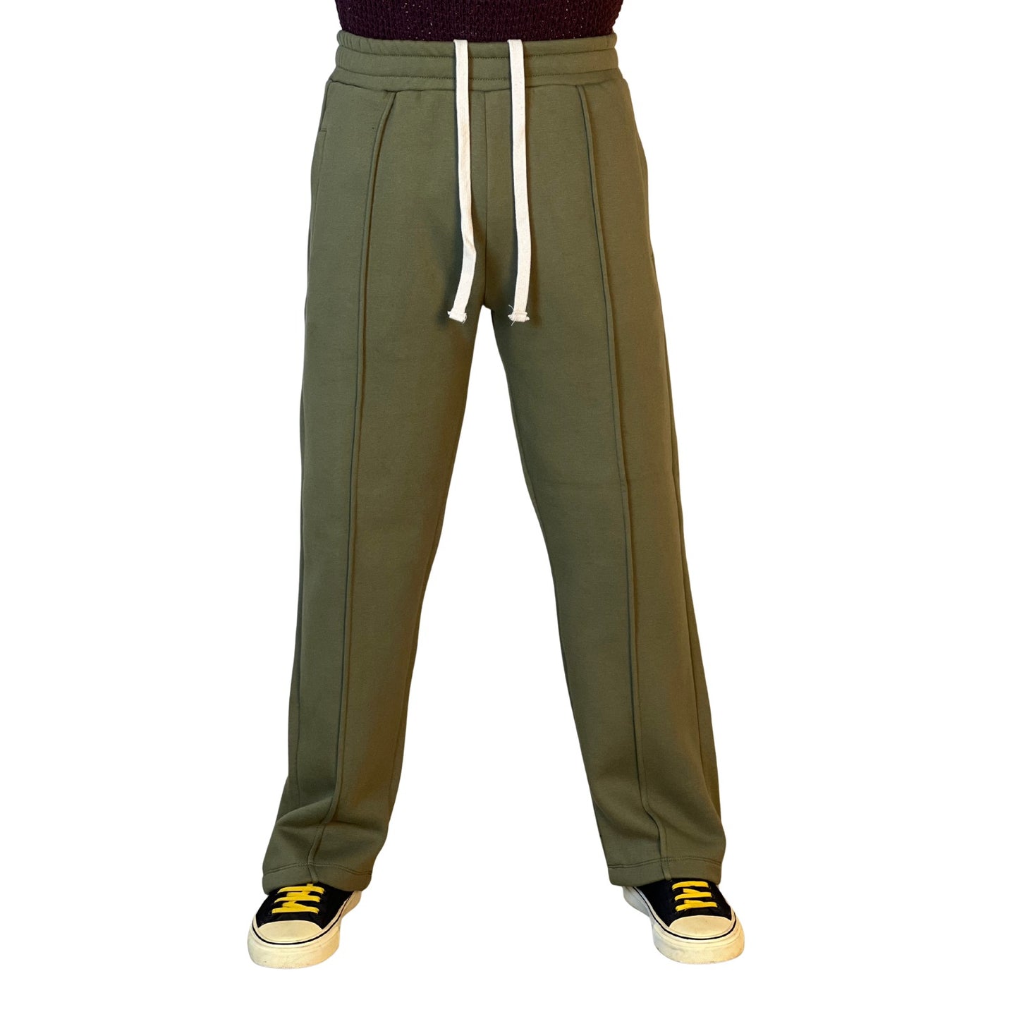 Cotton fleece Loose Bottom Trousers (OLIVE GREEN)