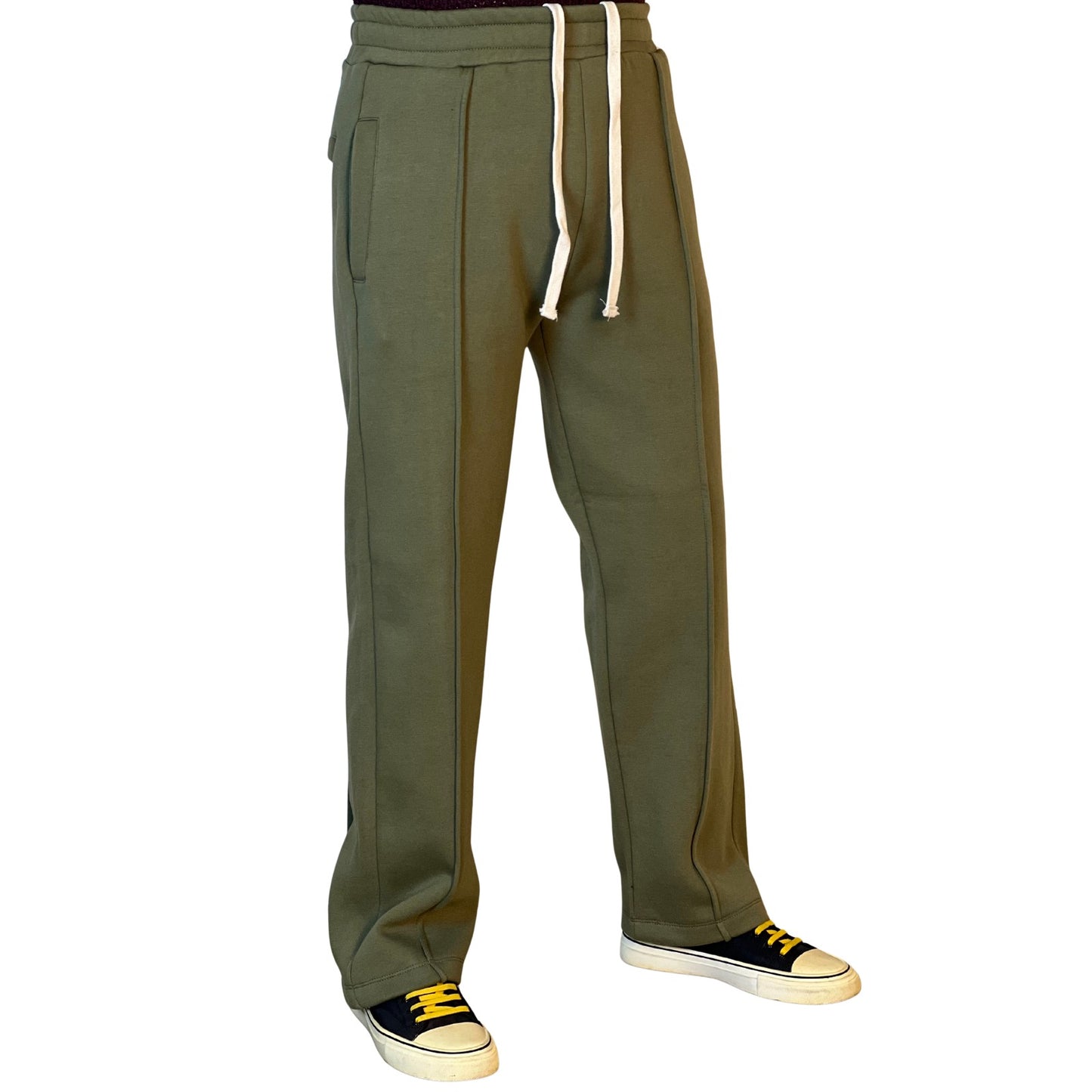Cotton fleece Loose Bottom Trousers (OLIVE GREEN)