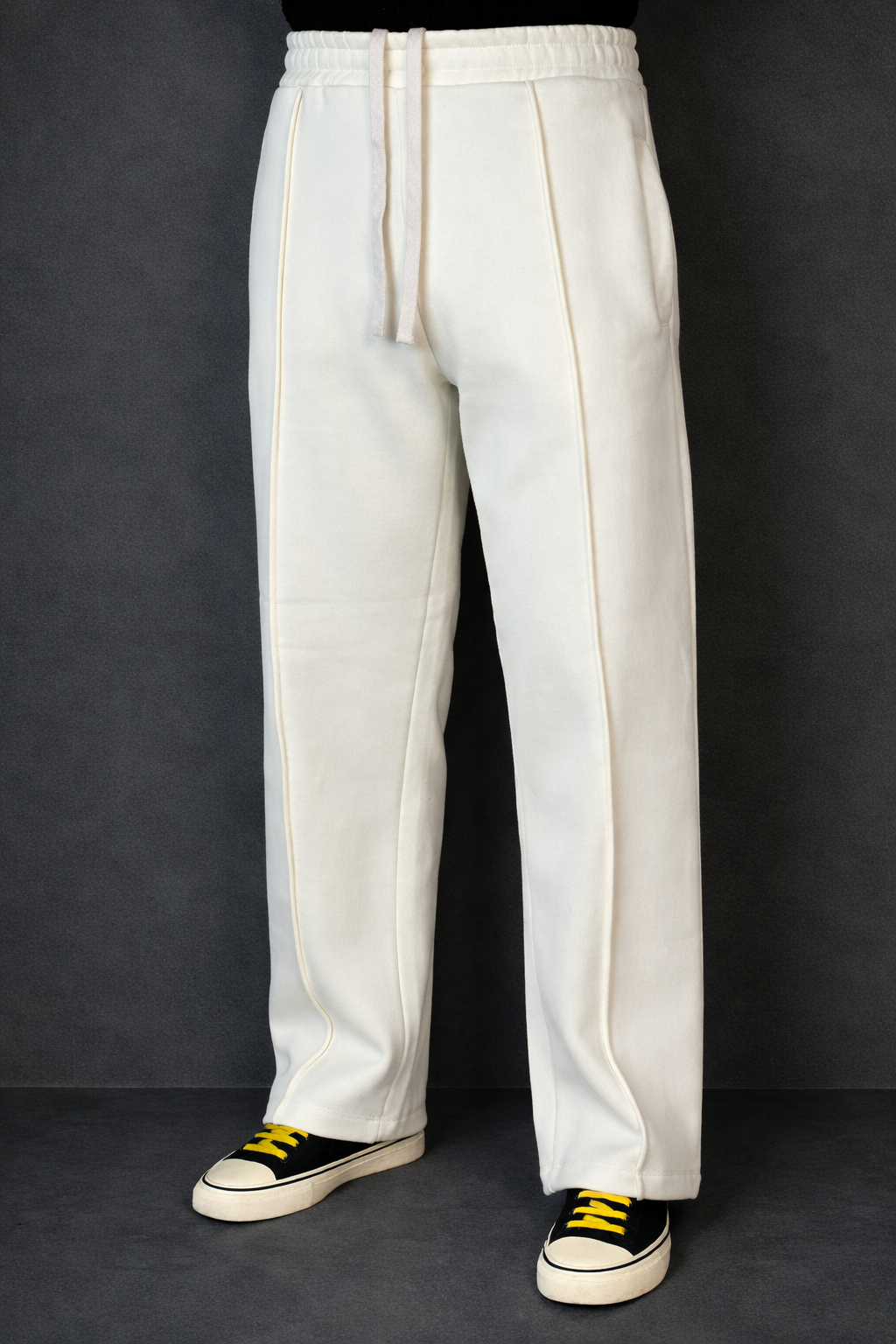 Cotton fleece Loose Bottom Trousers (OFF-WHITE)