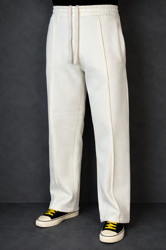 Cotton fleece Loose Bottom Trousers (OFF-WHITE)